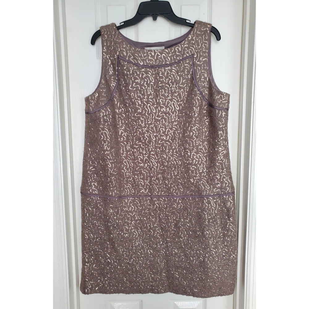 Ann Taylor Loft Sequin Shift Dress Mauve Brown Wool Blend Party Cocktail 16